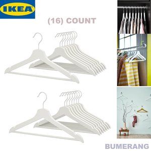 Ikea (16) Hangers BUMERANG Hanger, White NEW Wood Hangers Home Storage Decor
